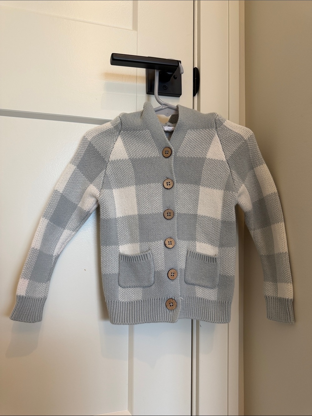 Jamie Kay Gray & White Buffalo Check Cardigan Sweater